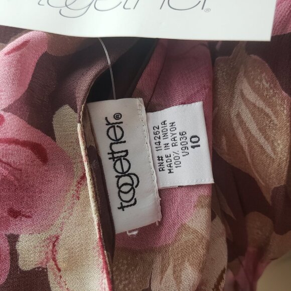 NWT Together Layered Sheer Floral Wrap Dress, Brown Sz 10 (1253) - Picture 6 of 7